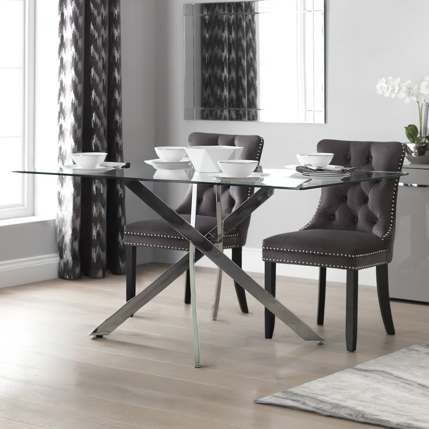 Argos Home Blake Glass Dining Table & 4 Charcoal Chairs
