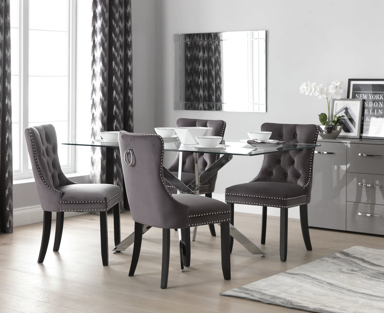 Argos Home Blake Glass Dining Table & 4 Charcoal Chairs