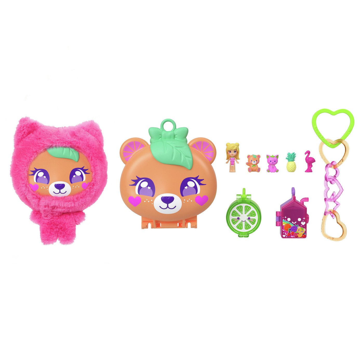 Polly Pocket Plushie Bear Compact Doll & Keychain Playset