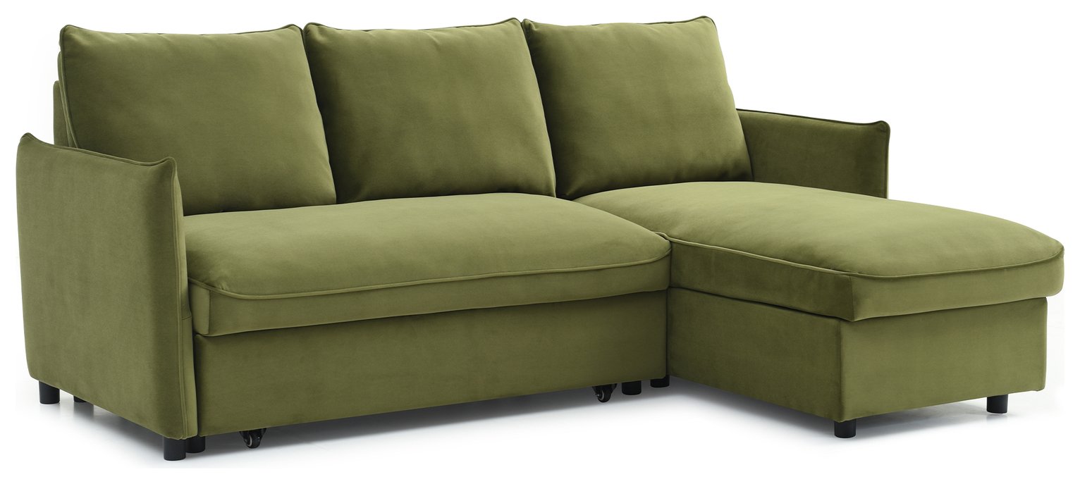 Kyoto Ruben Velvet Reversible Corner Sofa Bed - Olive