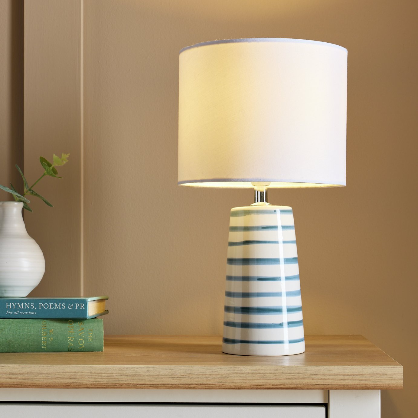 Argos Home Painted Stripe Ceramic Table Lamp - White & Blue