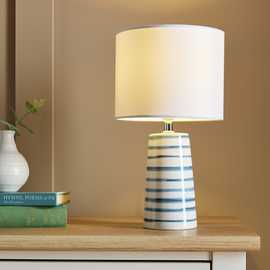 Argos Home Painted Stripe Ceramic Table Lamp - White & Blue