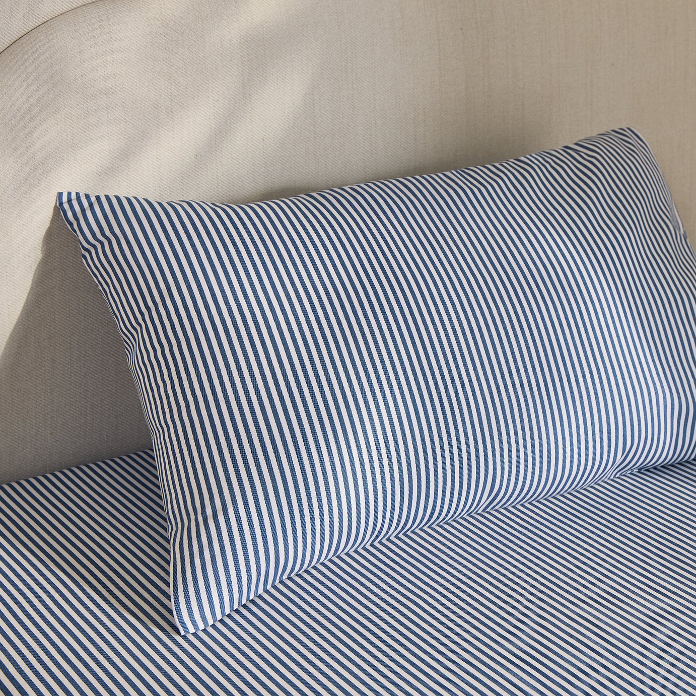 Habitat Oxford Printed Stripe Blue Pillowcase