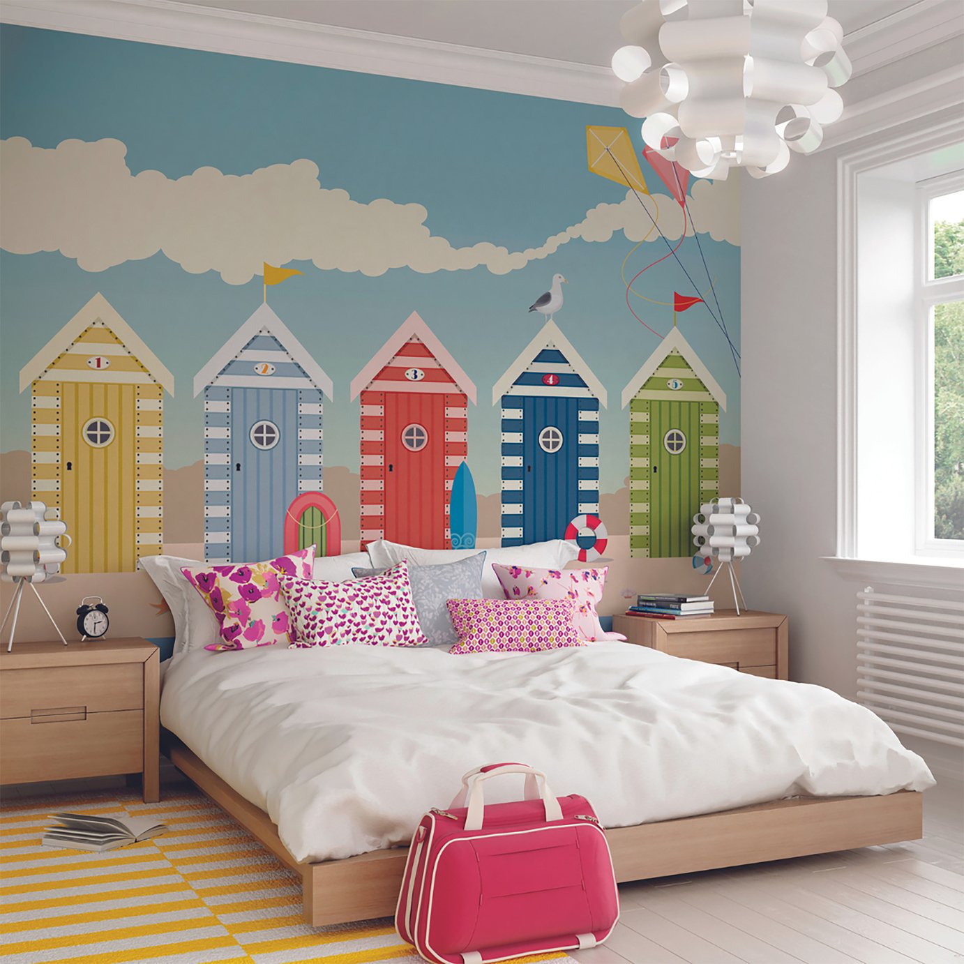 Origin Murals Beach Huts Multicolour Wall Mural