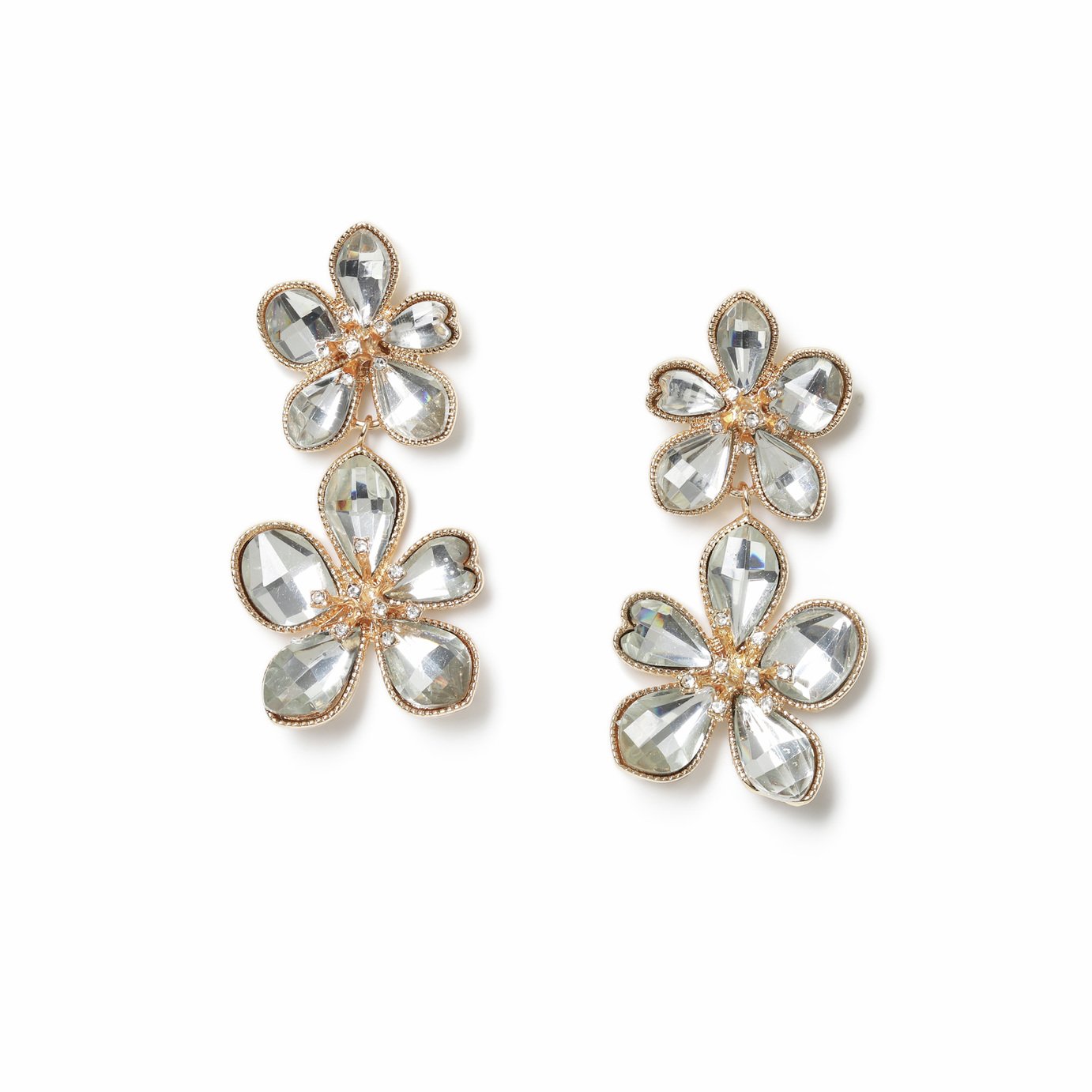 Freedom Gold Crystal Double Flower Drop Earrings