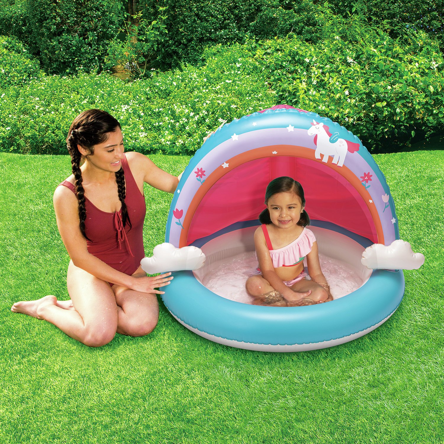Chad Valley 4ft Unicorn Themed Shaded Kids Paddling Pool 28L