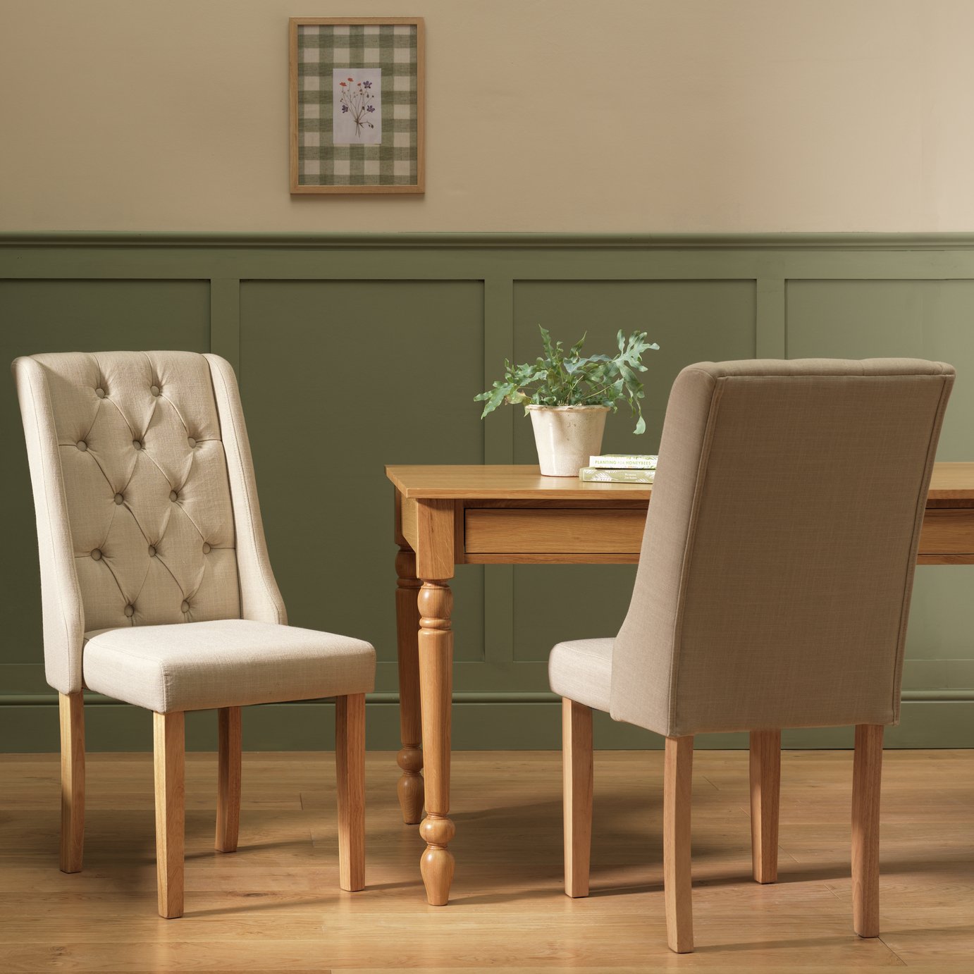 Argos Home Raina Pair of Fabric Dining Chairs - Natural
