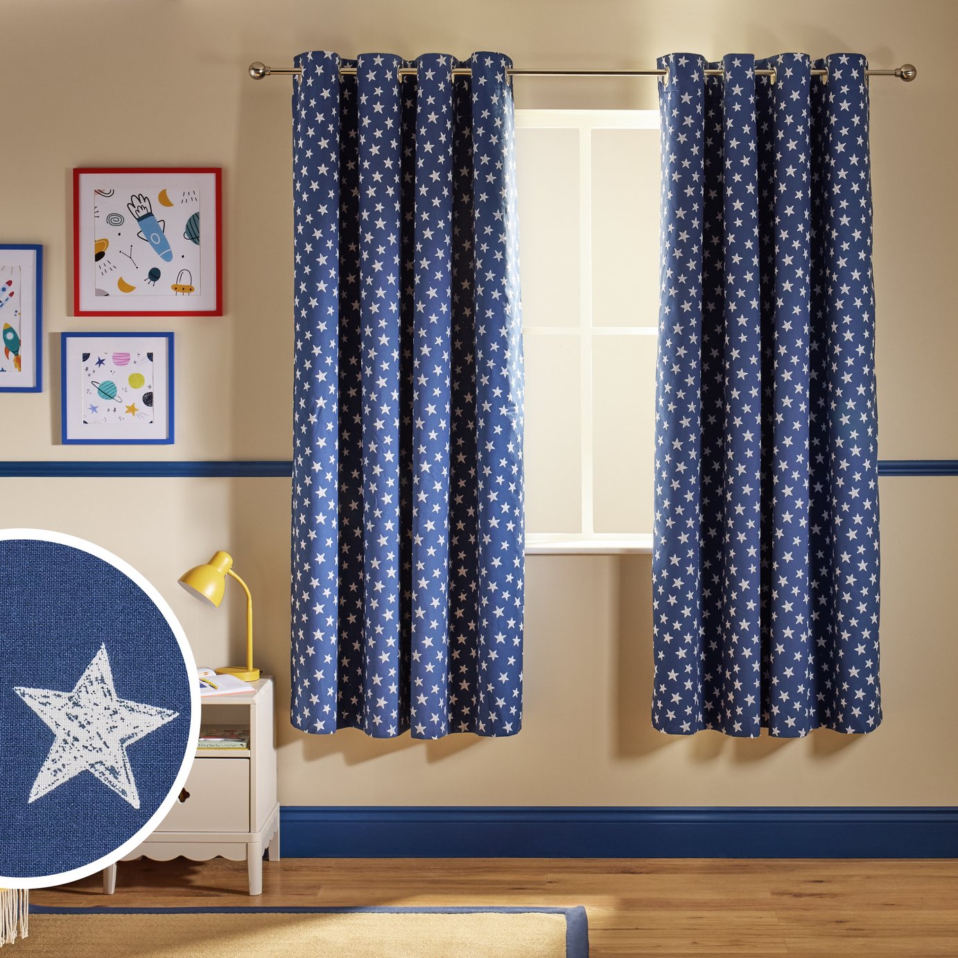 Argos Home Kids Blackout Star Eyelet Curtains - Blue