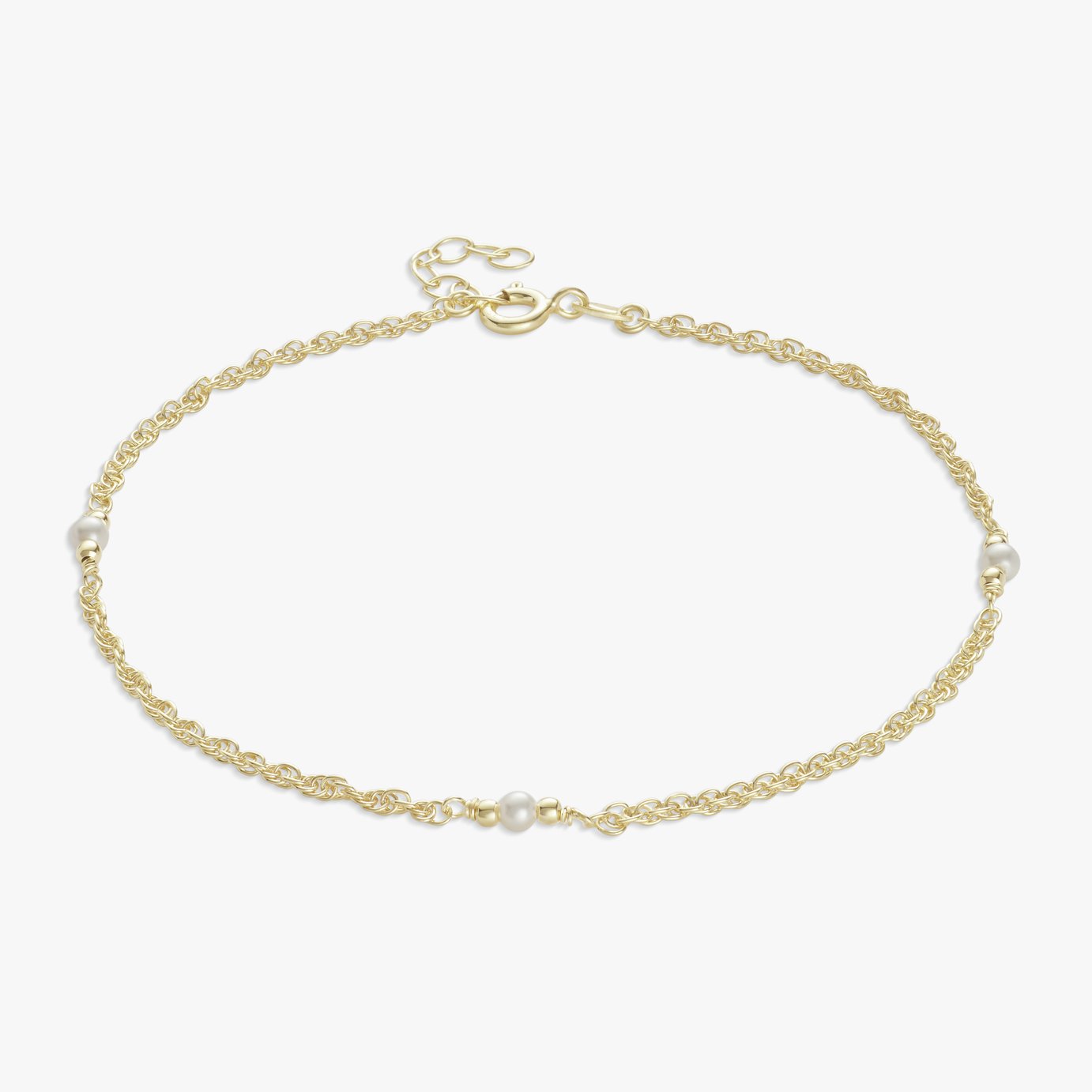 Revere 9ct Gold Plated Sterling Silver Pearls Anklet