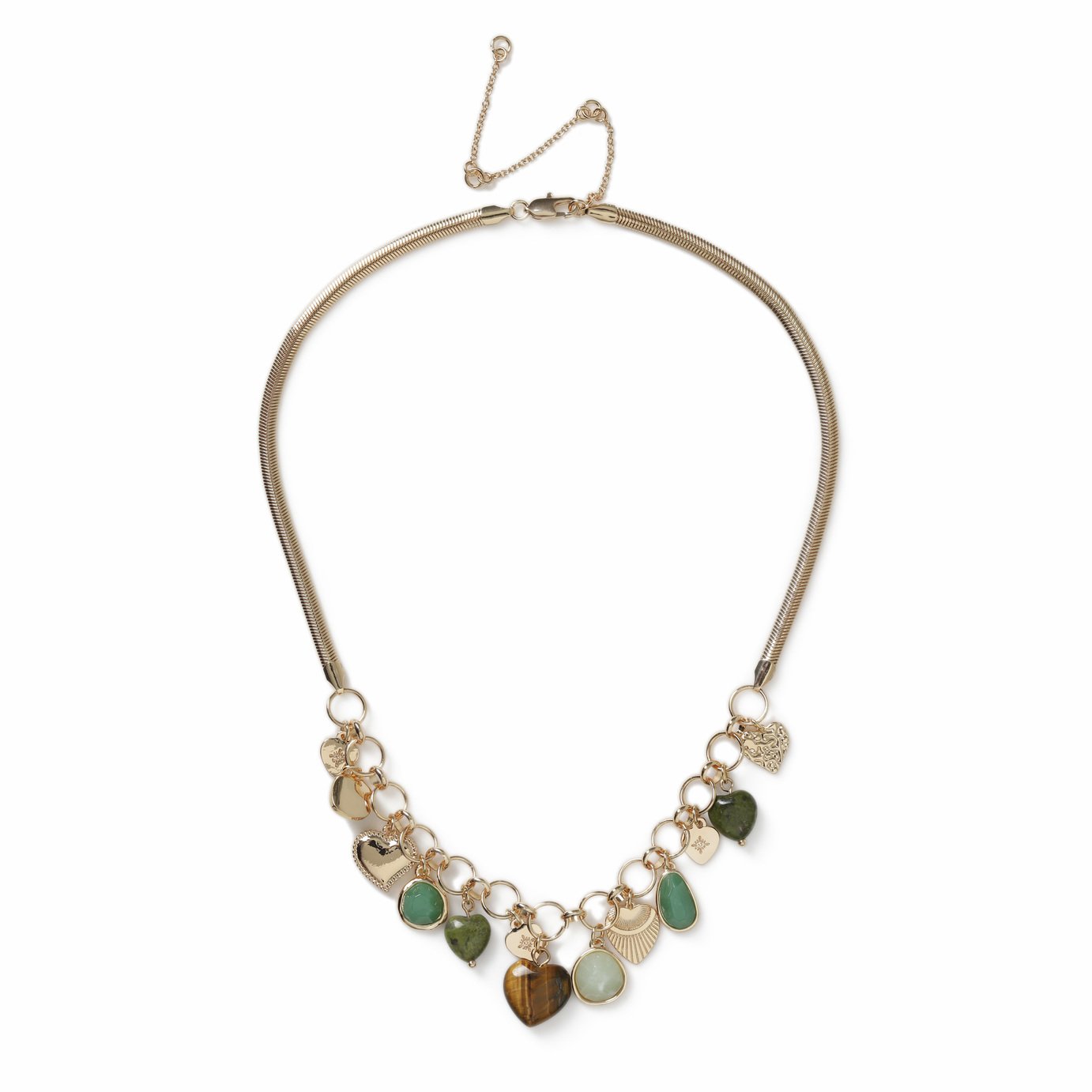 Freedom Green Stone Multi Charm Gold Necklace