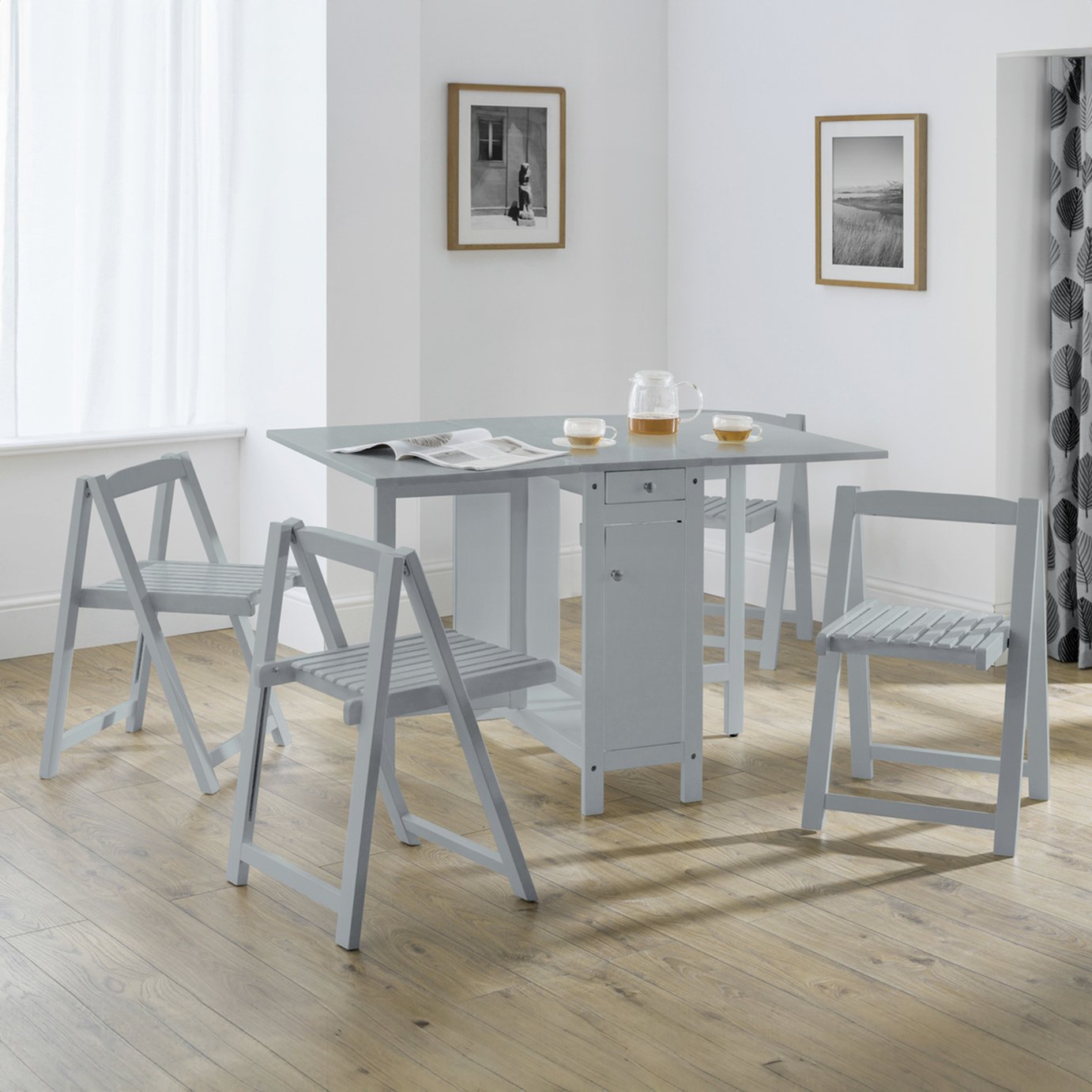 Julian Bowen Savoy Ext Natural  Dining Table & 4 Grey Chairs