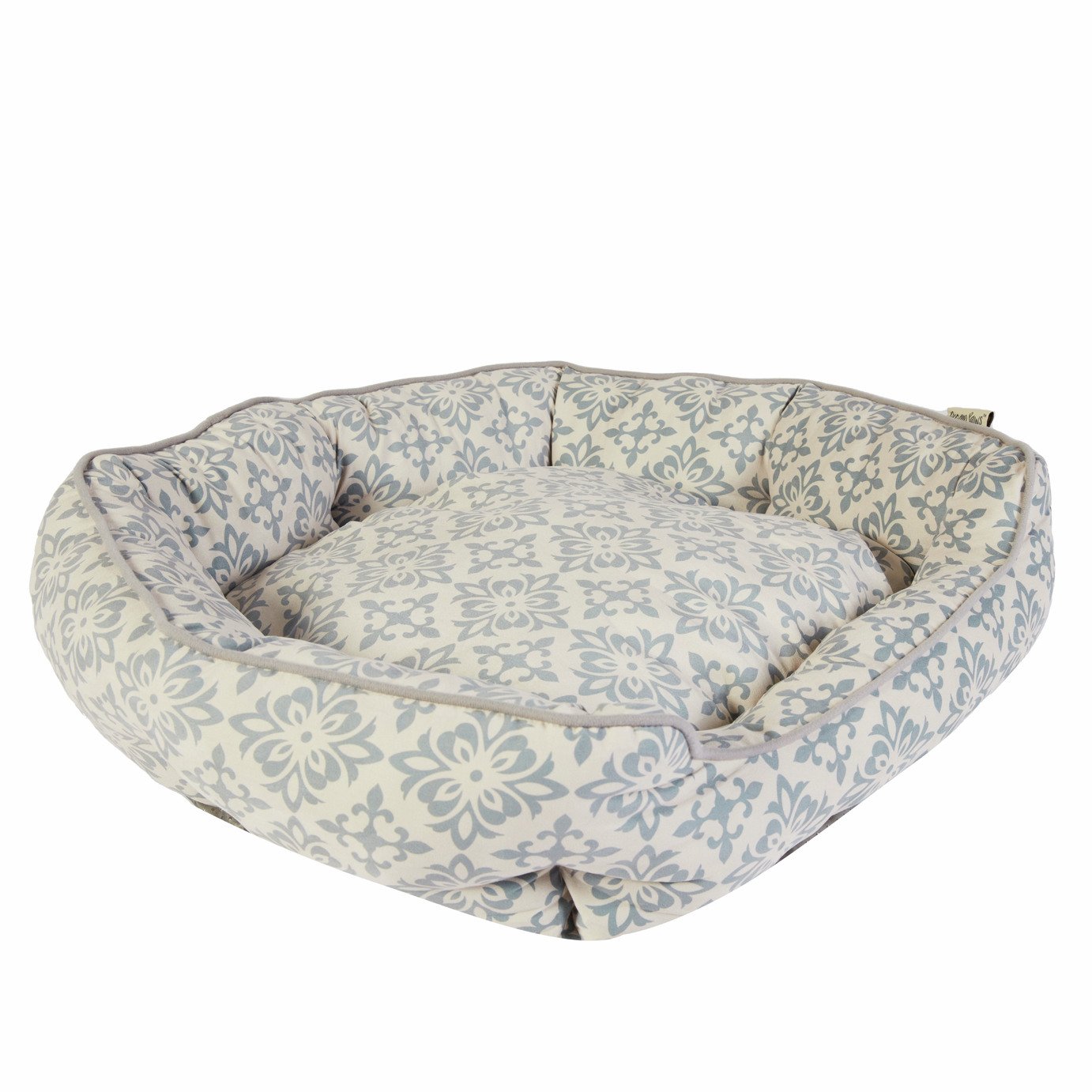 Dream Paws Soft Scalloped Grey Damask Dog Bed - Large