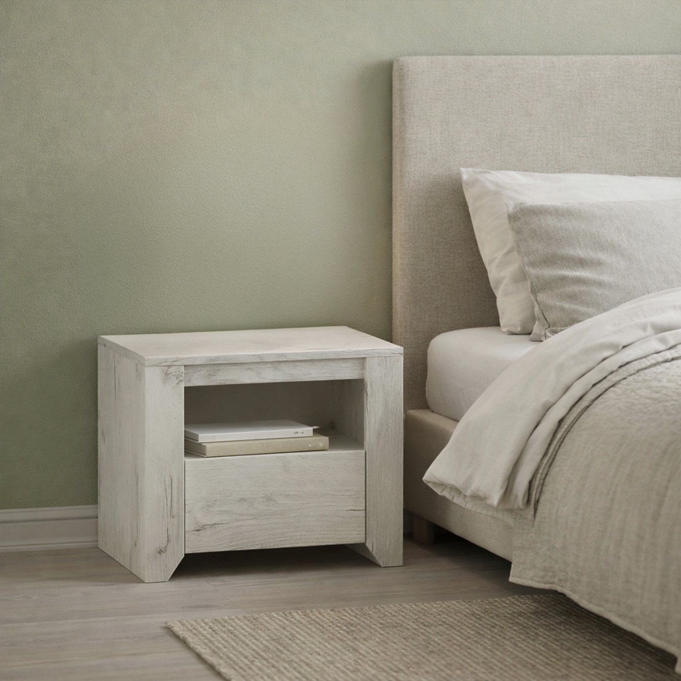 Furniture To Go Angel 1 Drawer Bedside Table - White & Oak