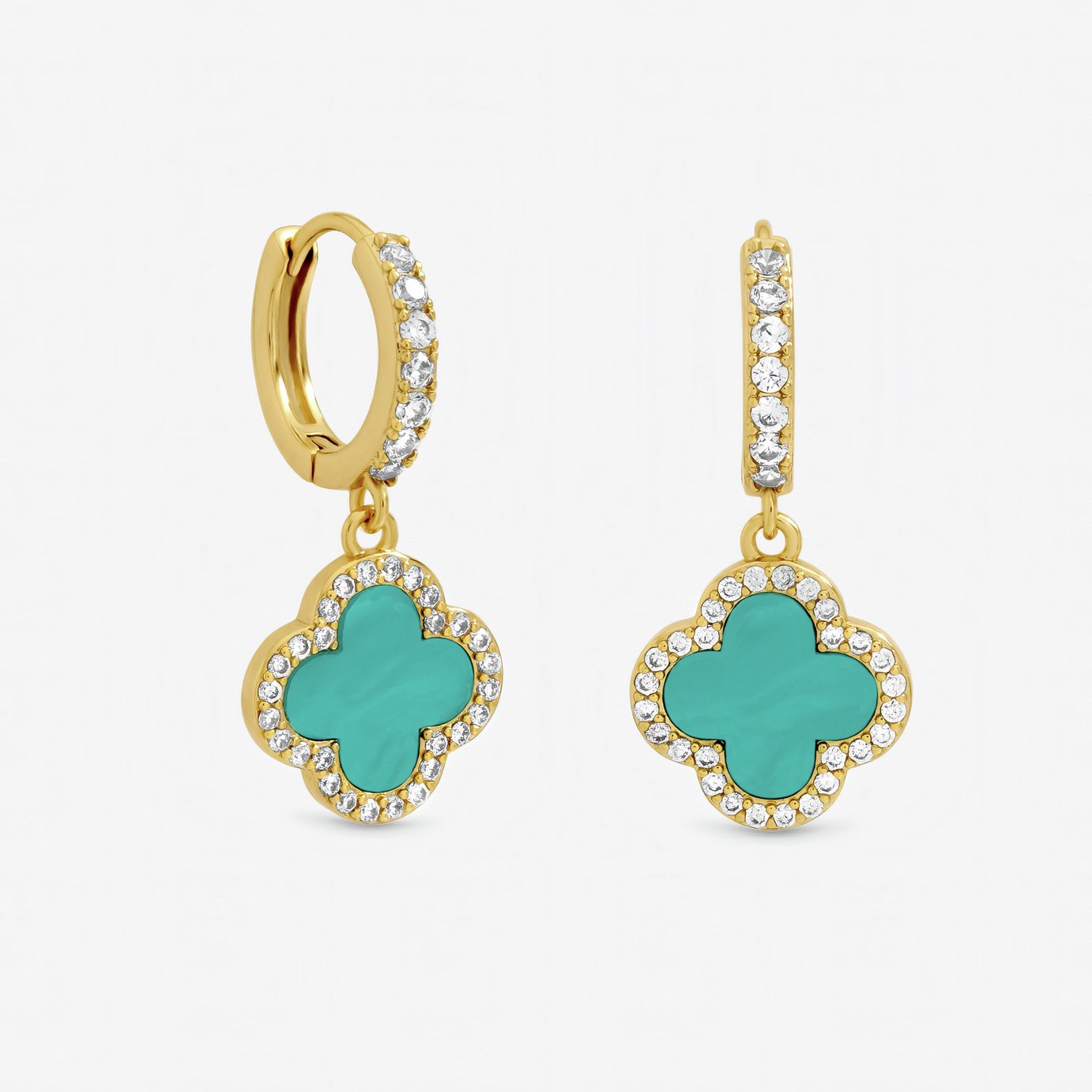 Jon Richard Gold Plated Blue Clover Huggie Earrings