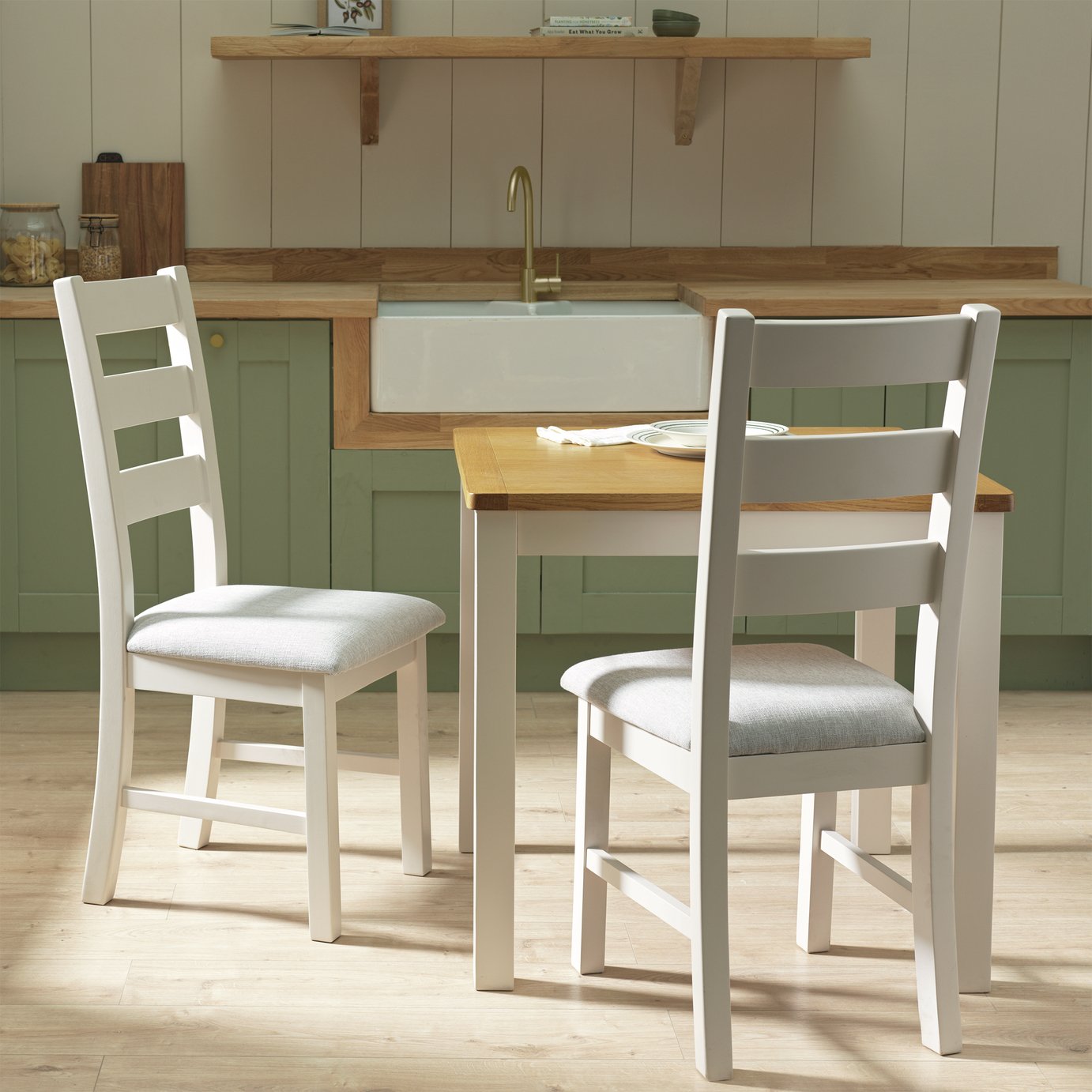Argos Home Ashwell Pair of Solid Wood Pair Chair - Cream
