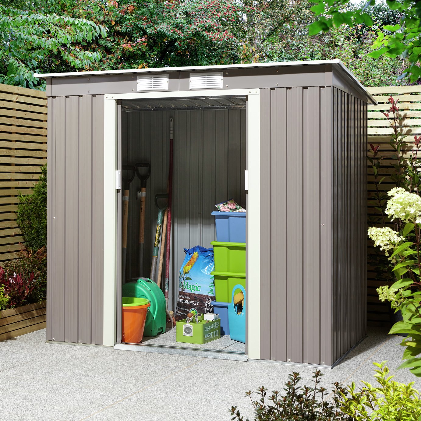 Rowlinson 6x4 Trentvale Metal Garden Pent Shed - Light Grey