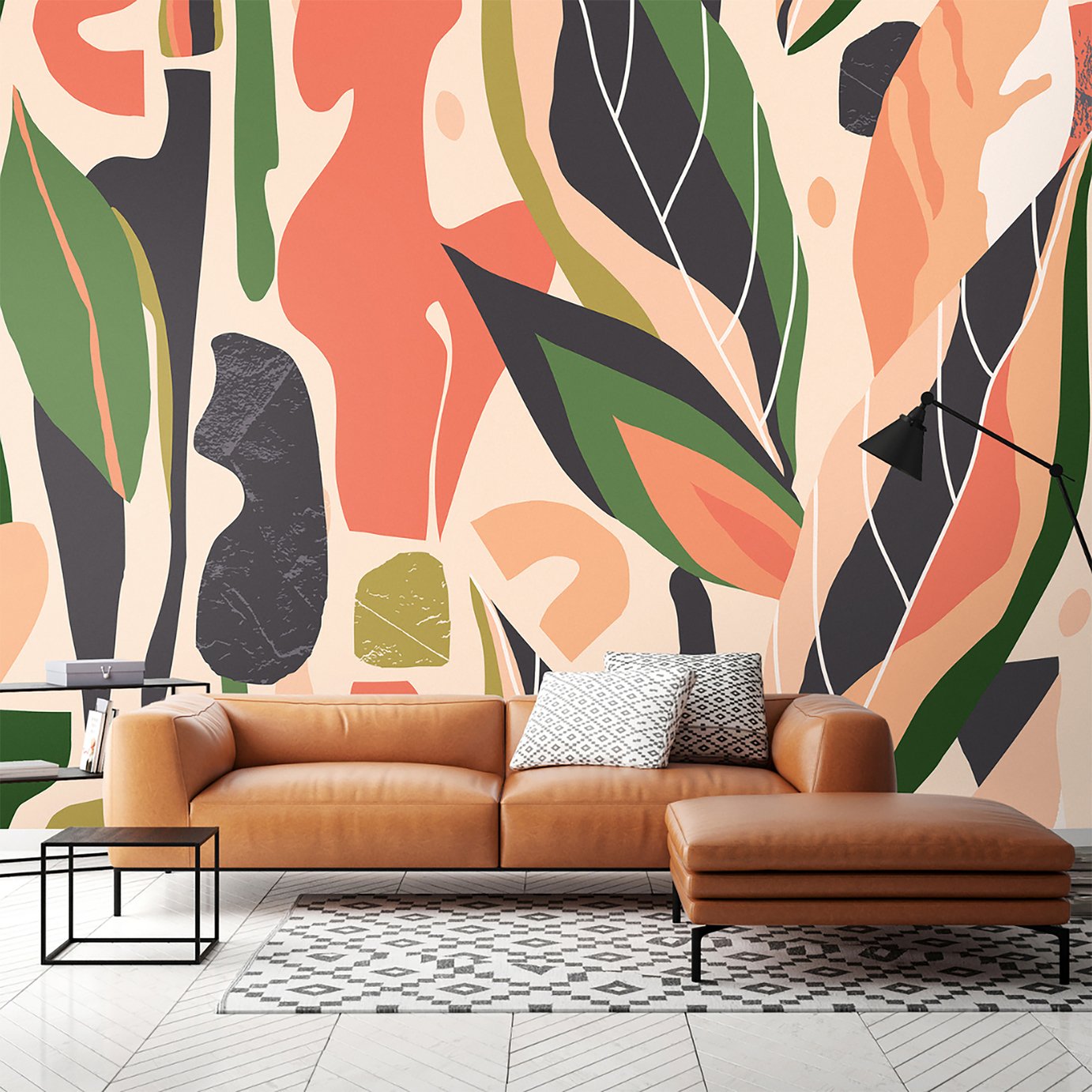 Origin Murals Abstract Leaf Shapes Orange Wall Mural