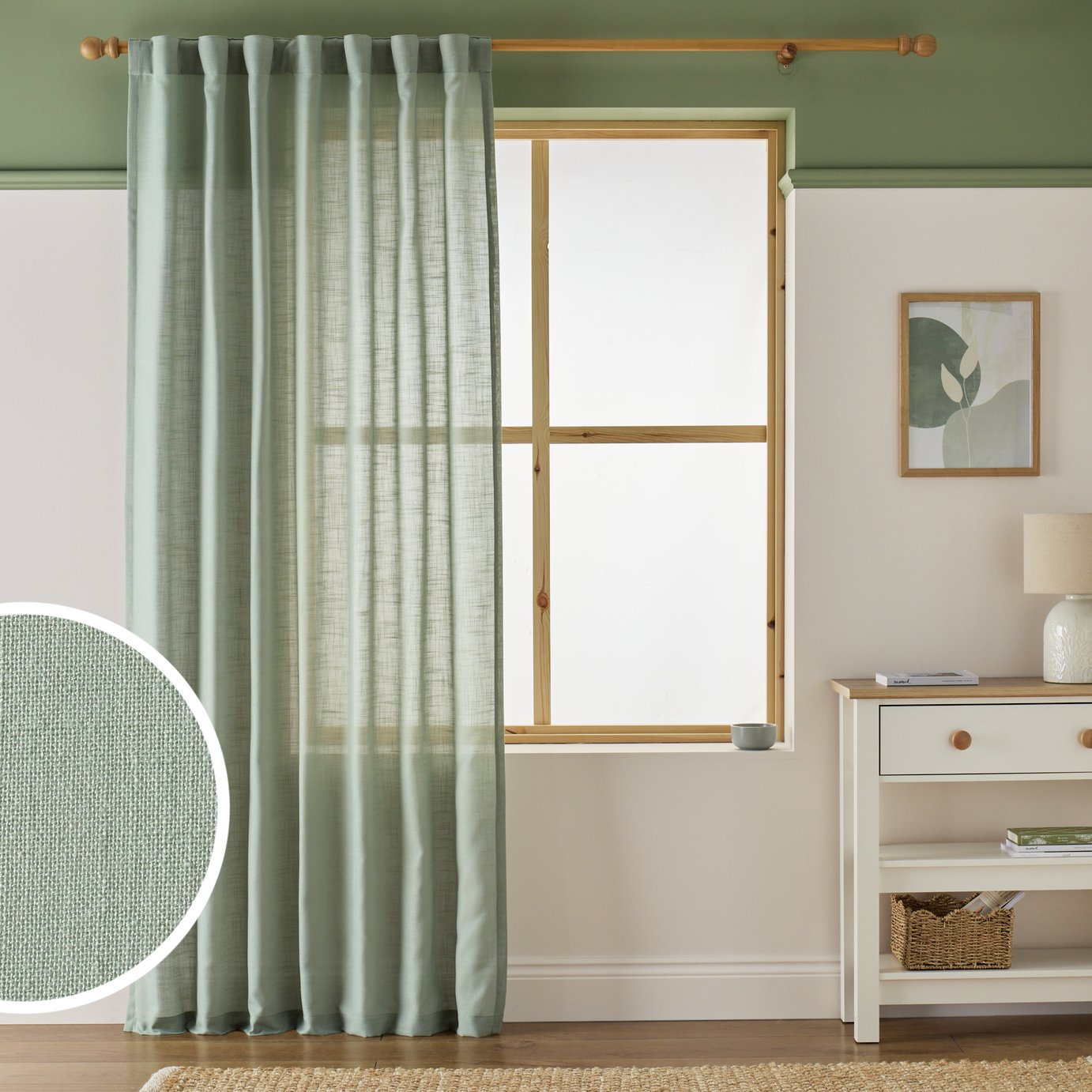 Argos Home Linen Effect Slot Top Voile Curtain - Sage - 140x183cm