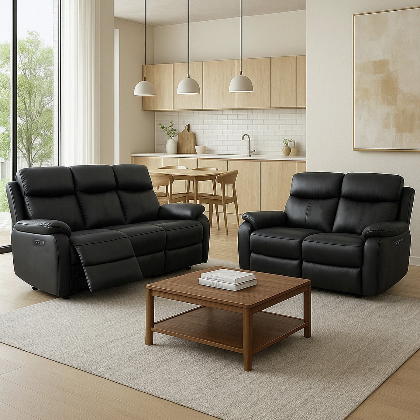 Aspire Kingsmere 3 & 2 Seater Power Recliner Sofa - Black