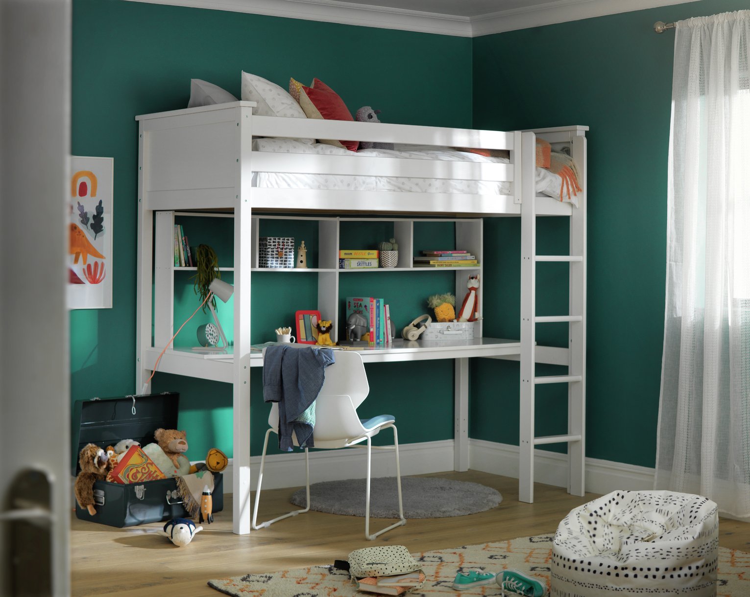 high bunk bed with desk