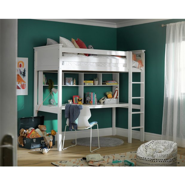 Buy Argos Home Brooklyn White High Sleeper Bed Desk Shelves