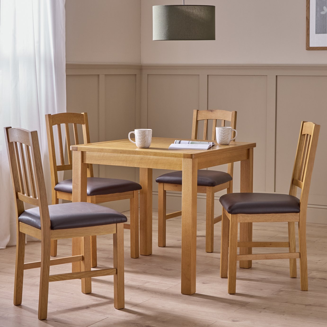 Argos Home Ashwell Oak Dining Table & 4 Oak Brown Chairs