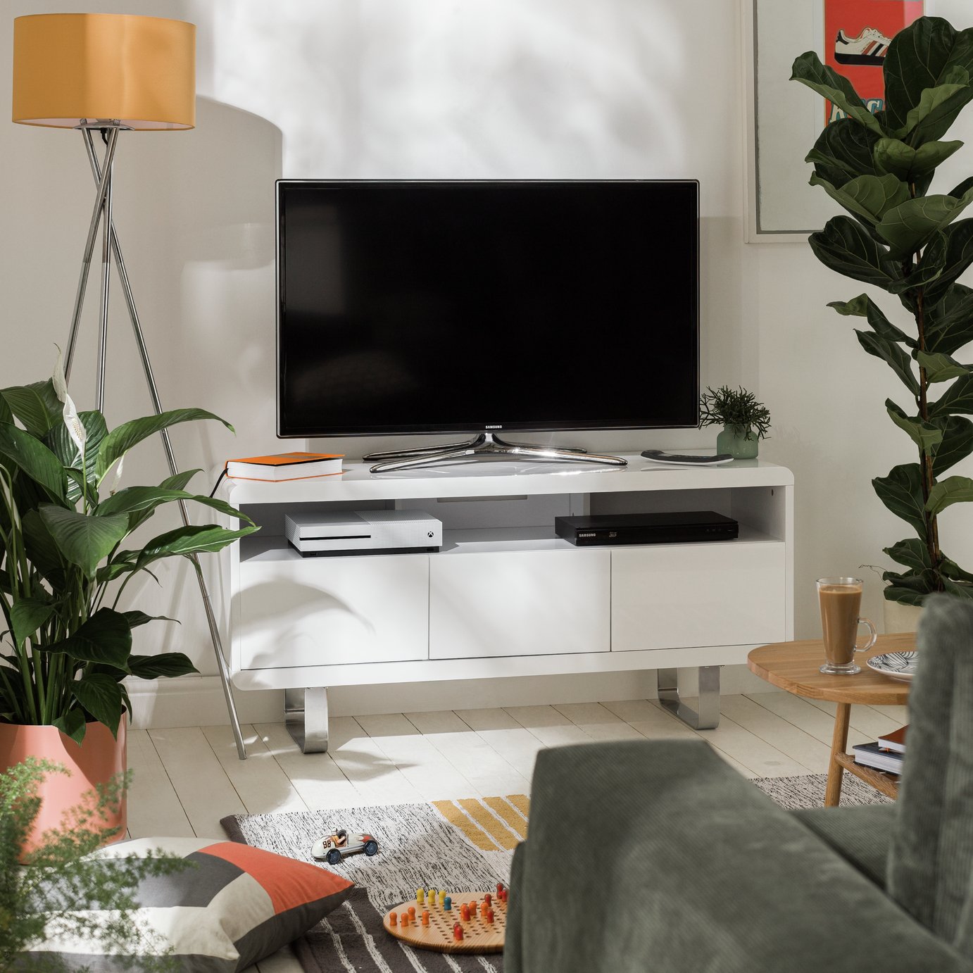 Argos Home Sleigh TV Unit - White Gloss