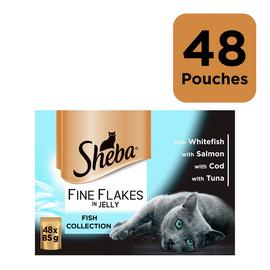 Sheba Fine Flakes Cat Food Pouches Fish in Jelly 48 Pouches