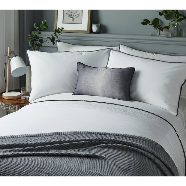 Buy Serene Pom Pom Grey Bedding Set Kingsize Duvet Cover Sets Argos