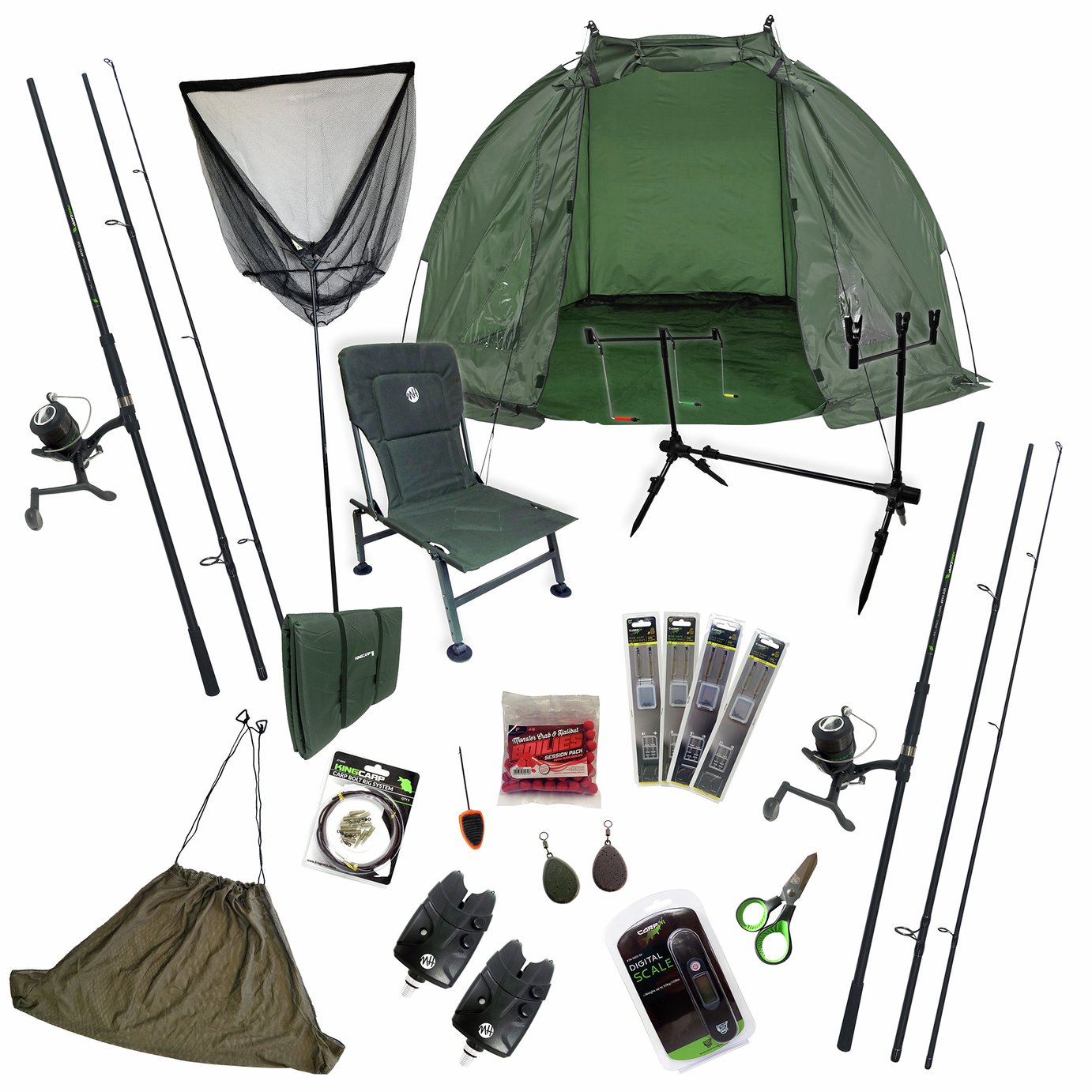 Kingcarp 12ft 2 Rod Carp Fishing Set and Shelter Rods Reels