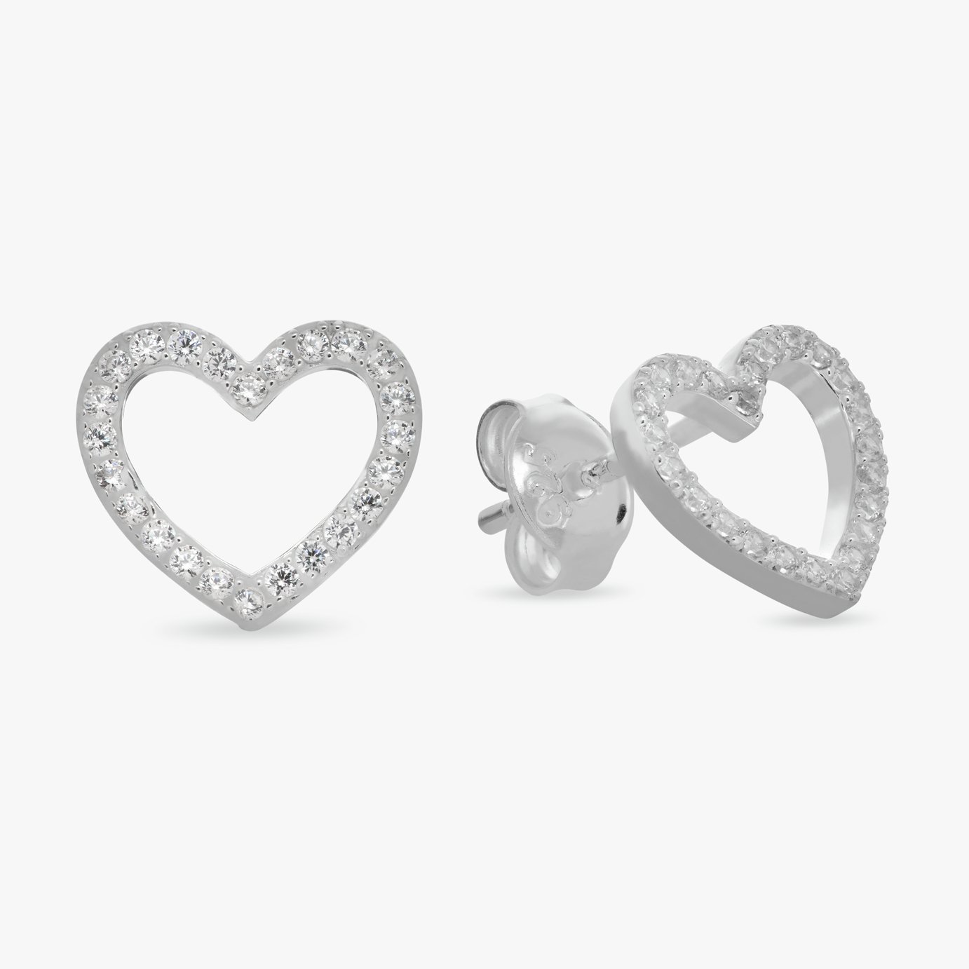Revere Sterling Silver Cubic Zirconia Heart Stud Earrings