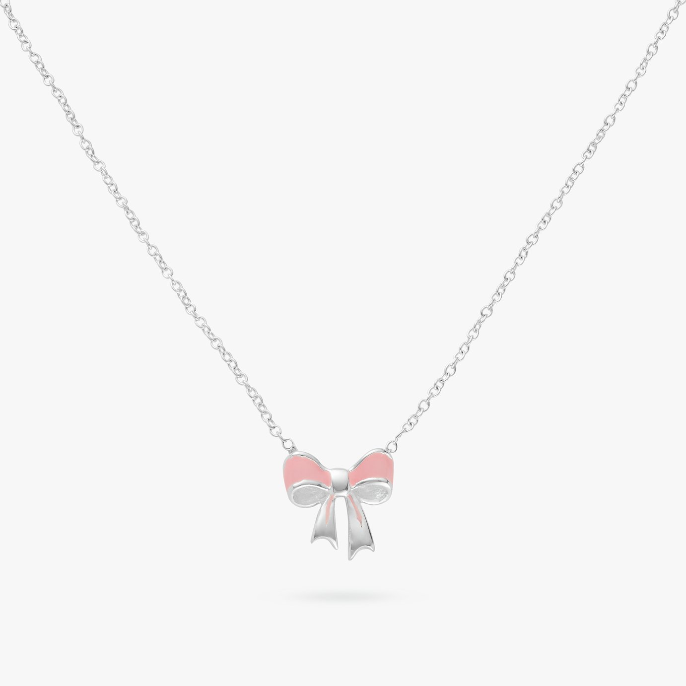 Revere Sterling Silver Pink Enamel Bow Pendant Necklace