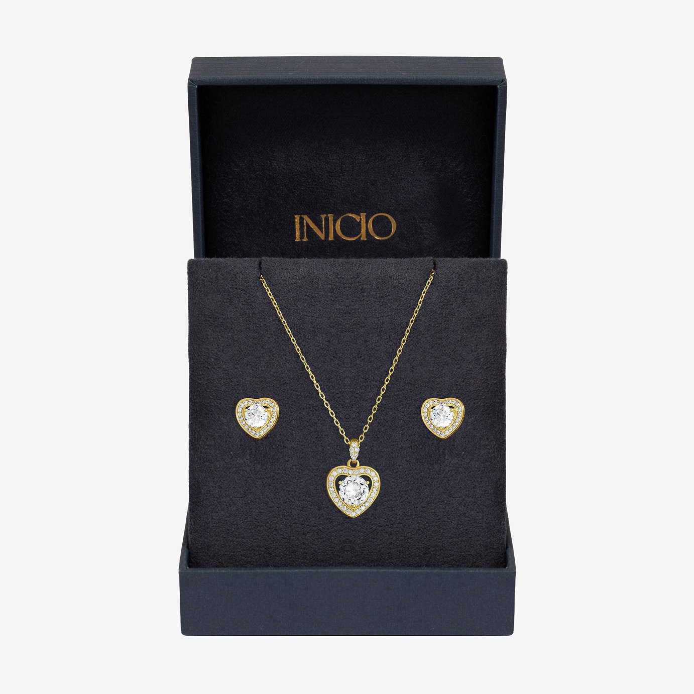 Inicio 14Ct Gold Plated Heart Pendant and Earrings Gift Set
