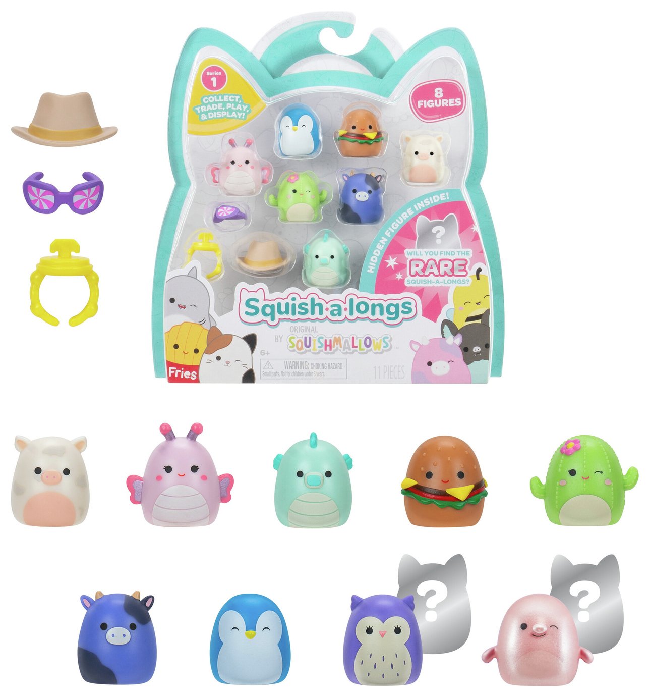 Squish-a-longs 8 Pack, Series 1 Style 1 - 1 Inch Mini Squish