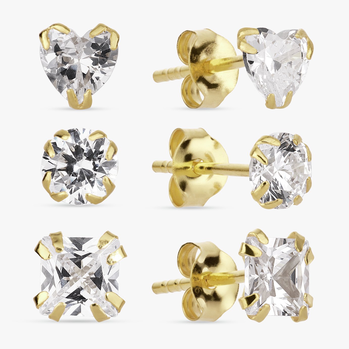 Revere Gold Plated Sterling Silver Stud Earrings - Set of 3