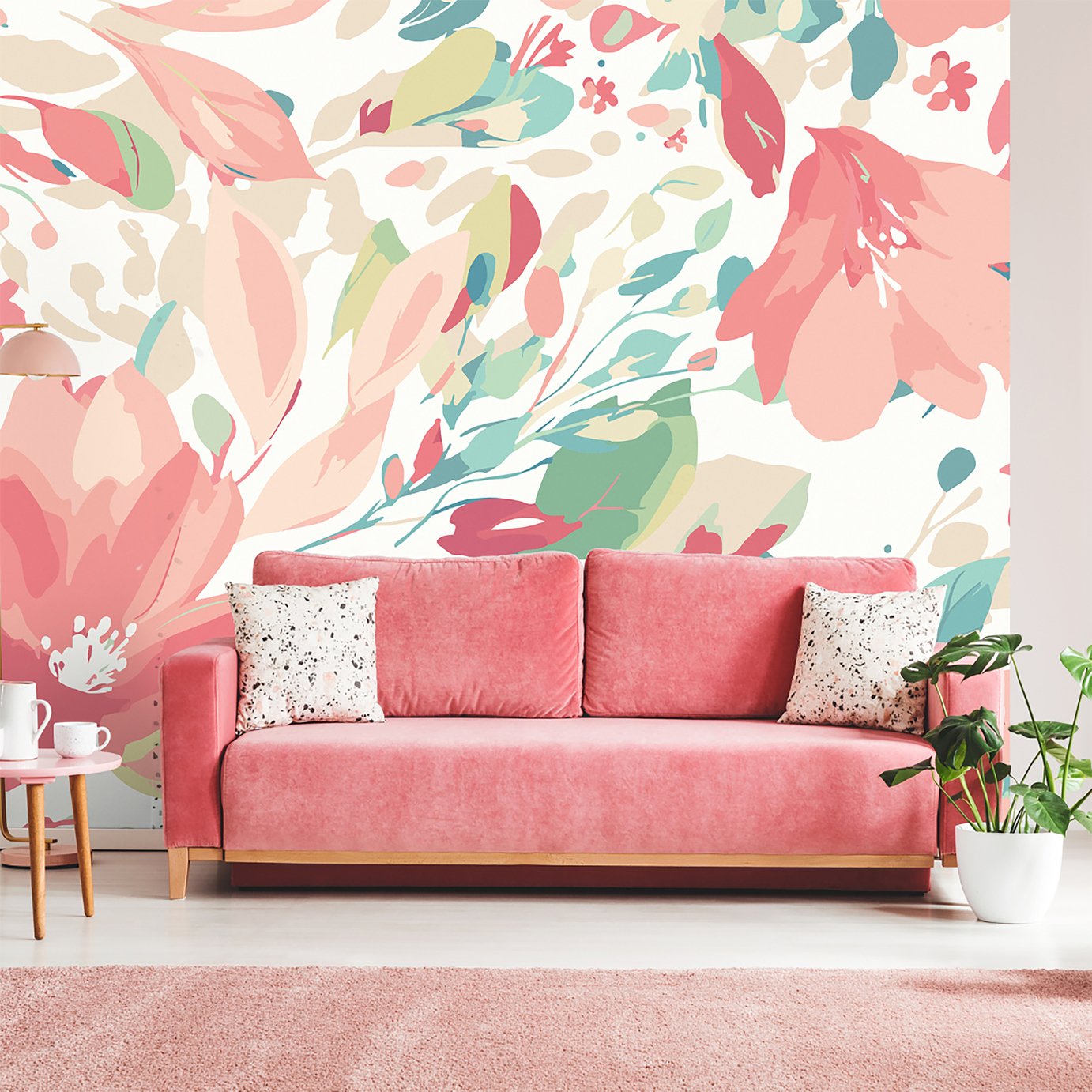 Origin Murals Flowing Flowers Coral Pink Wall Mural