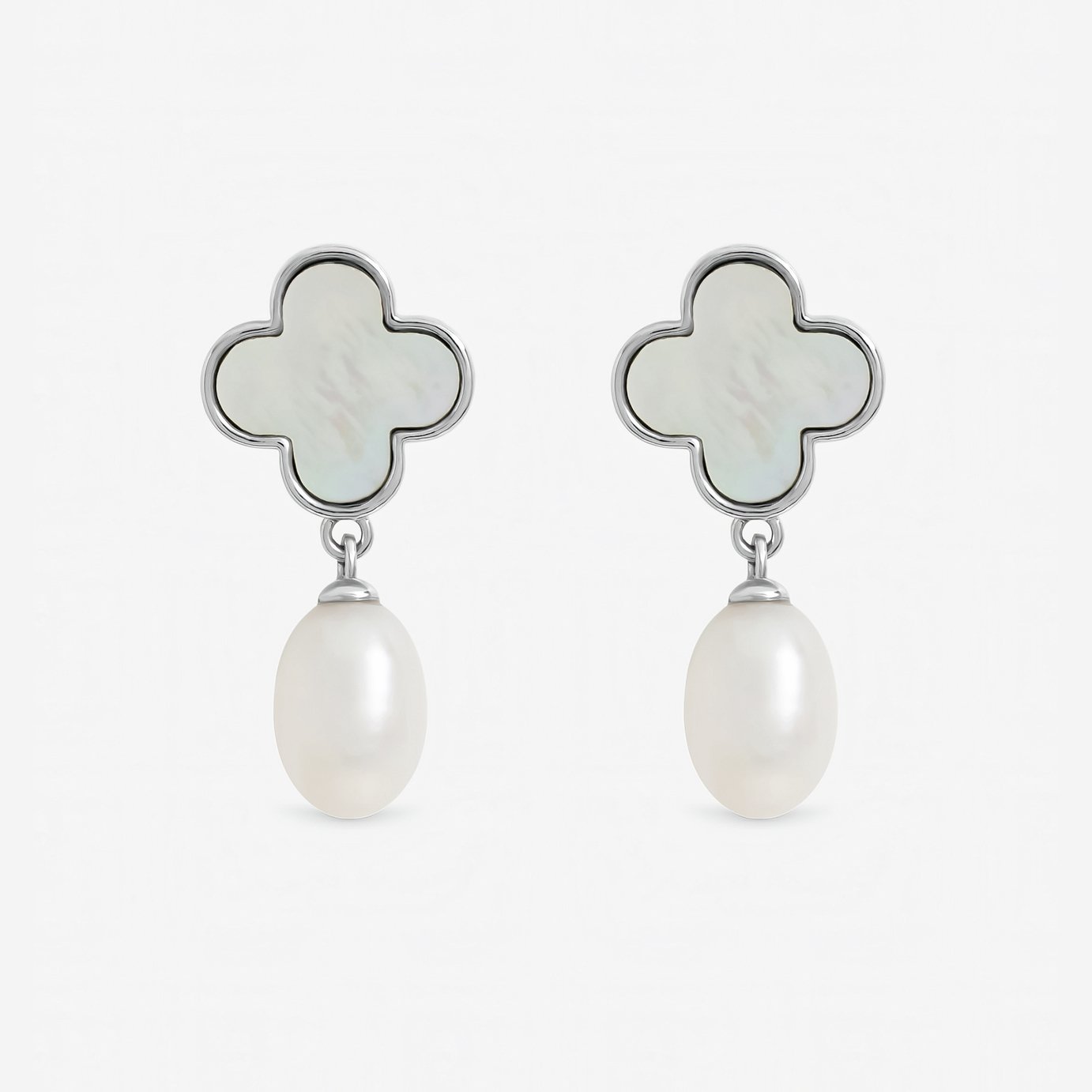 Jon Richard Rhodium Plated Mother of Pearl Clover Earrings