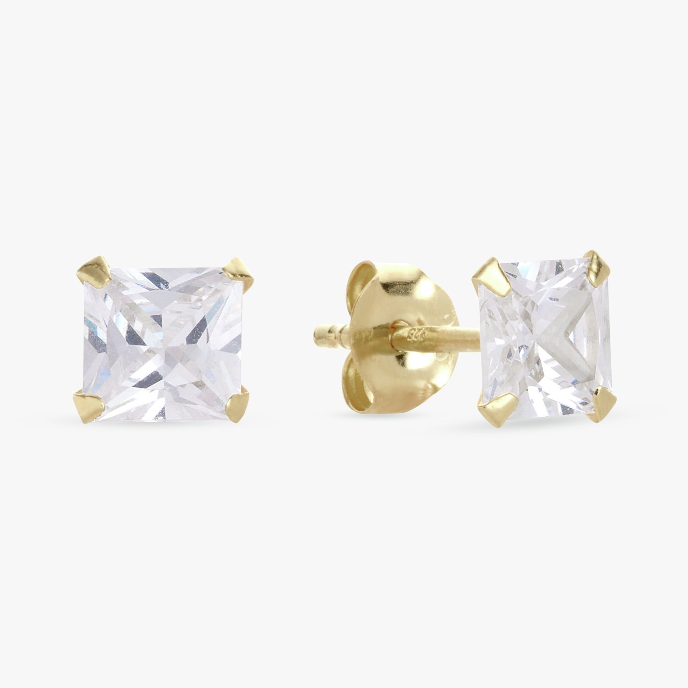 Revere Gold Plated Silver Solitaire Square Stud Earrings
