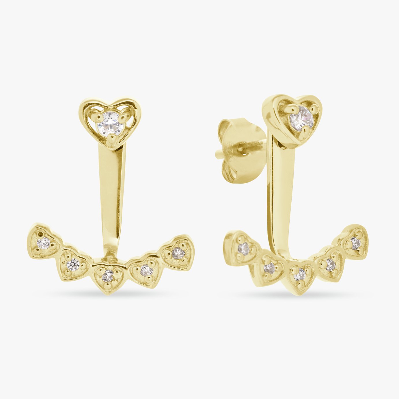 Revere Gold Plated Silver Heart Jacket Stud Earrings