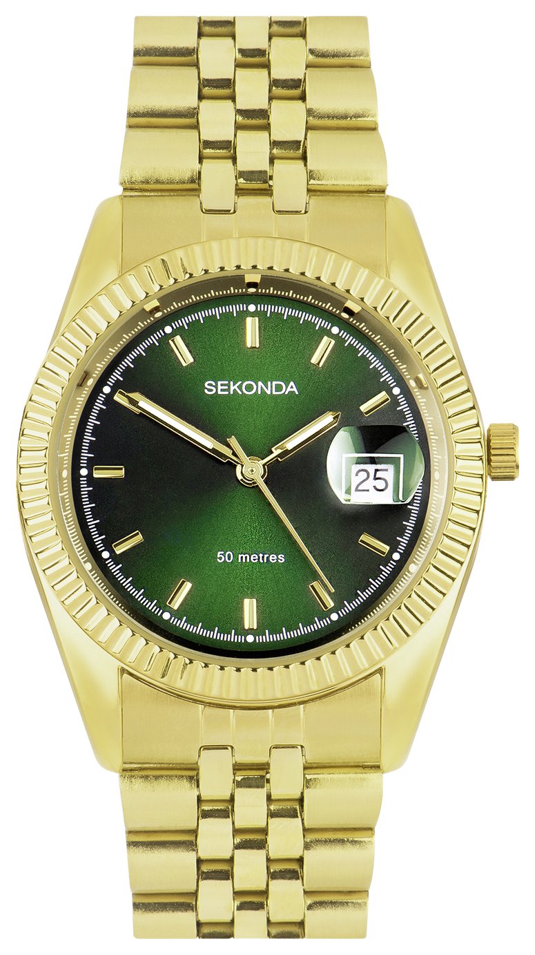 Sekonda Men's Gold Plated Case & Green Dial Bracelet Watch