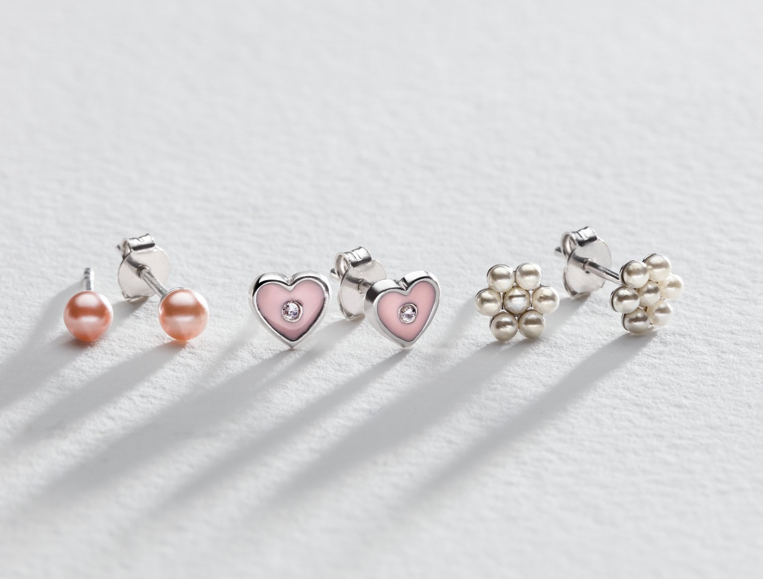 Revere Sterling Silver Kids Pearl Flower Heart Stud Earrings