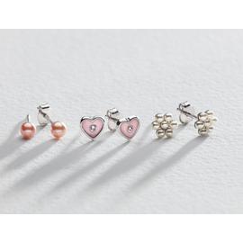 Revere Sterling Silver Kids Pearl Flower Heart Stud Earrings