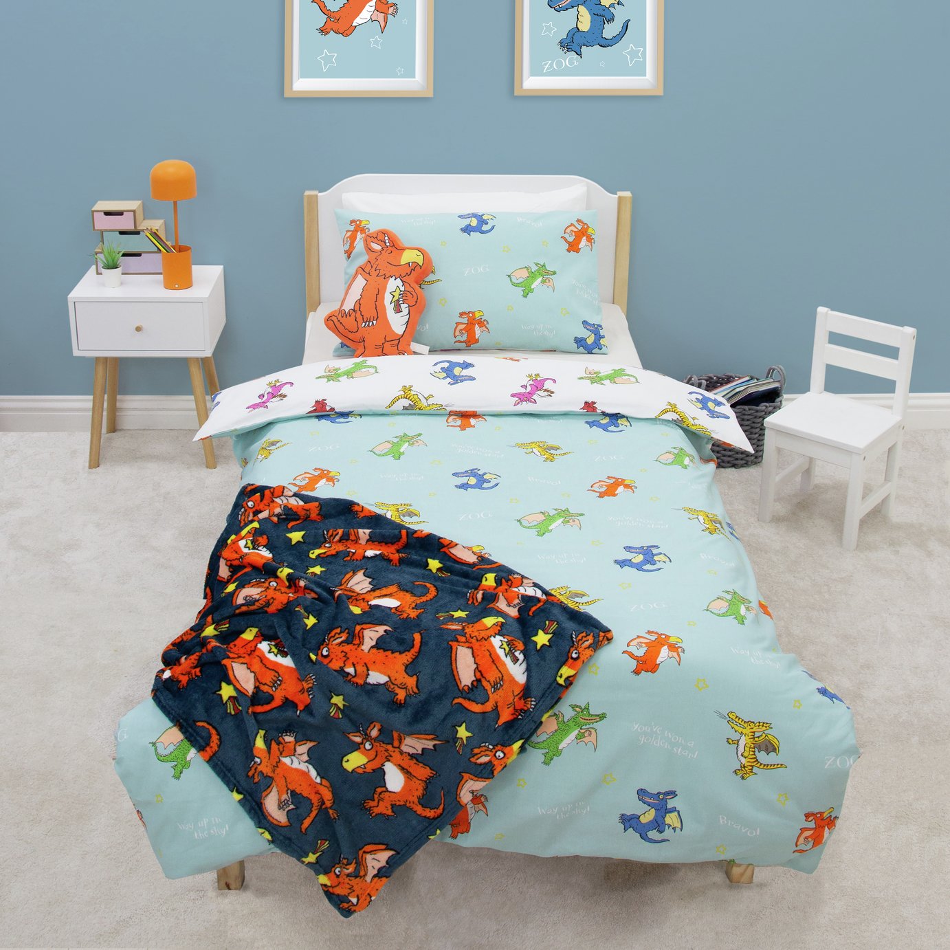 Zog Kids White & Blue Bedding Set - Single