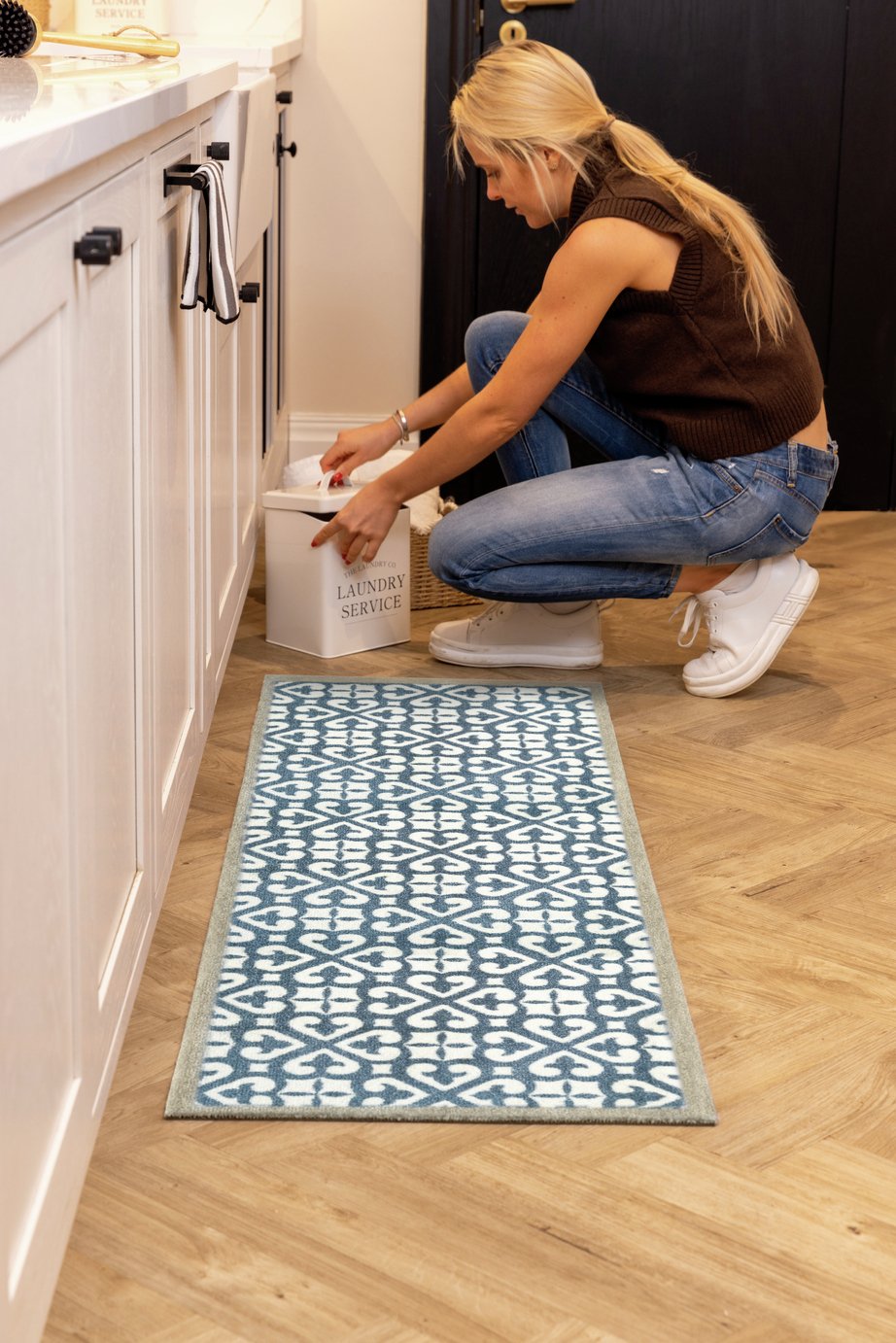 My Mat Harlequin Tile Blue Short Pile Runner - 50x150cm