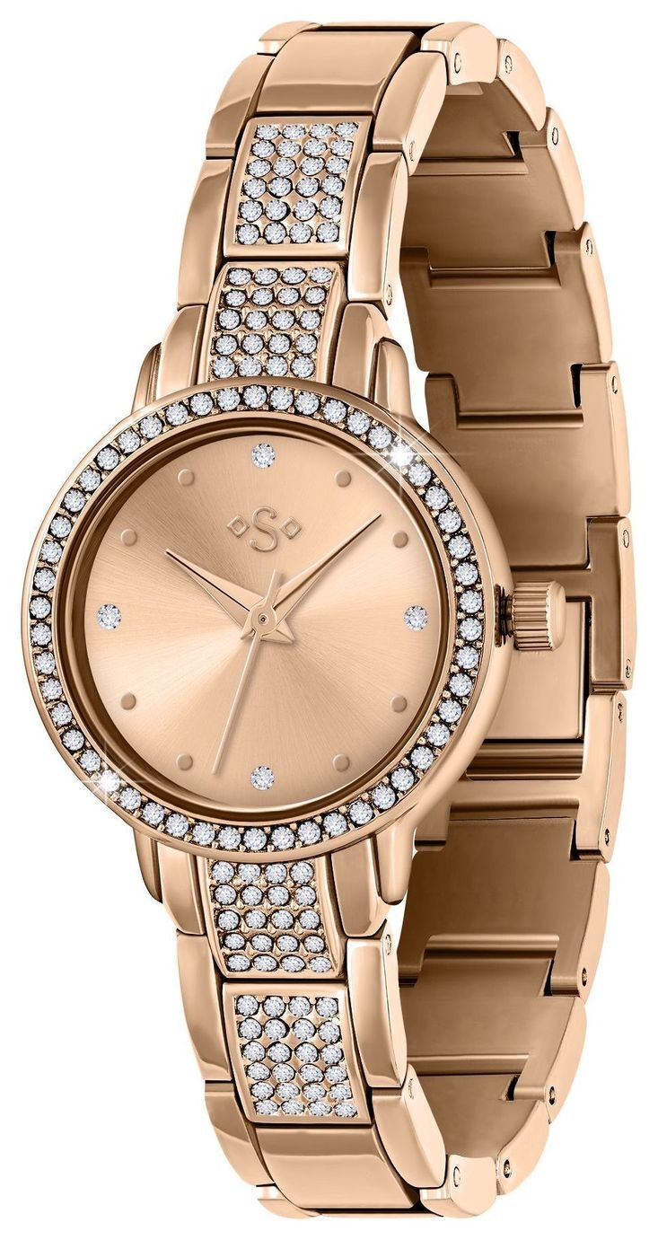 Spirit Ladies Rose Gold Tone Stone Set Bezel Bracelet Watch