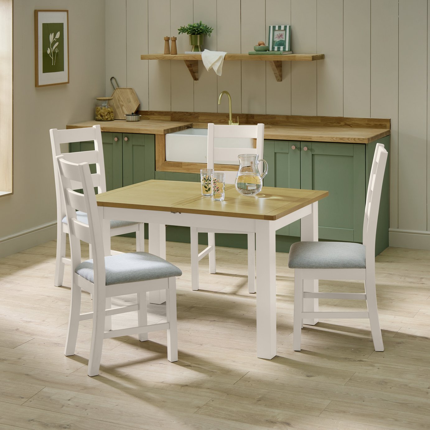 Argos Home Ashwell 4-6 Seat Extending Cream Table & 4 Chairs