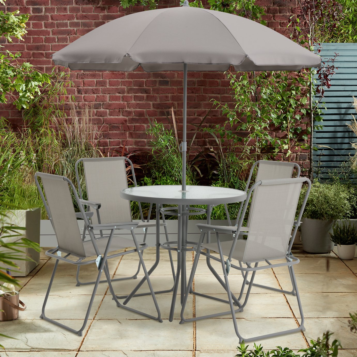Argos Home 4 Seater Metal Patio Set - Light Grey