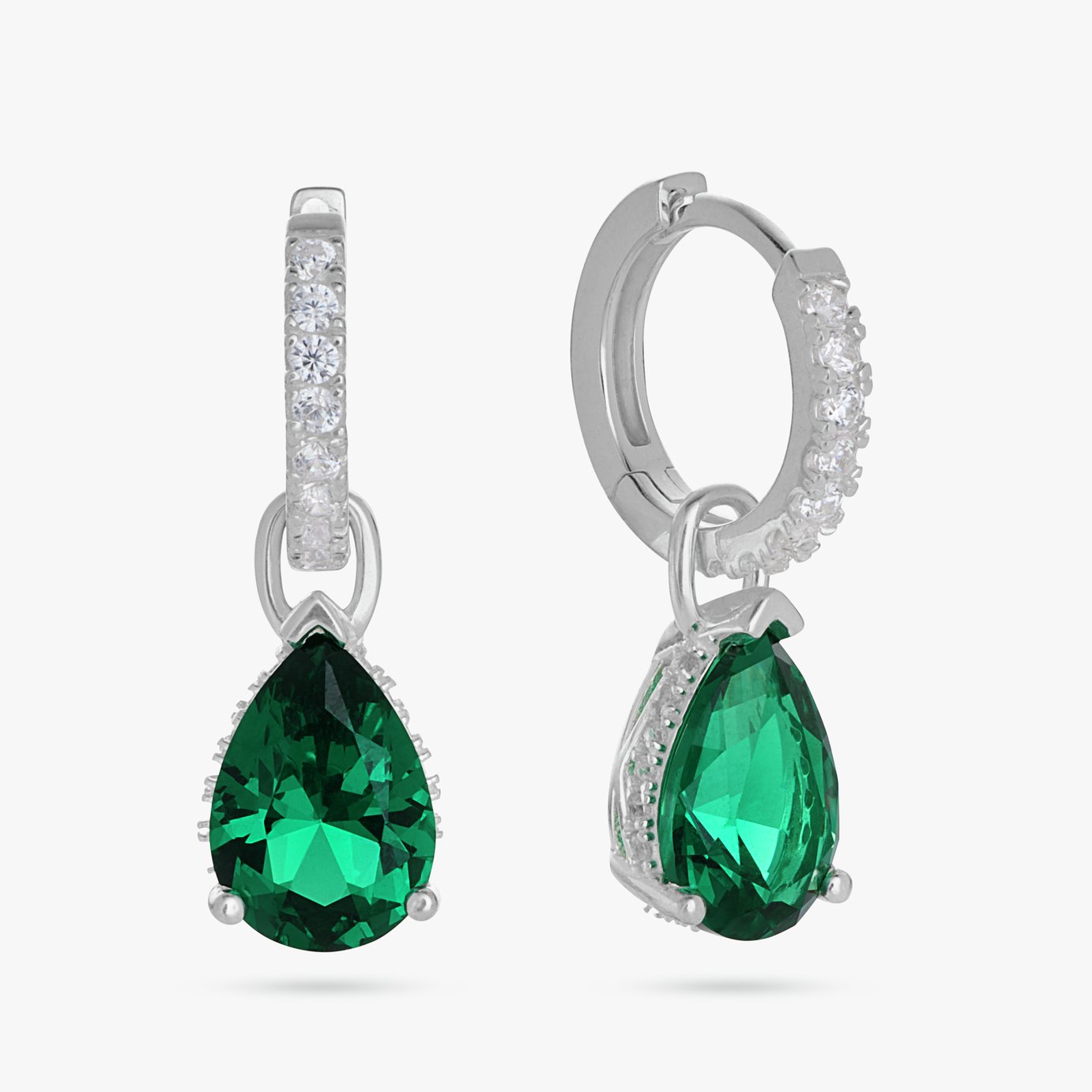 Revere Sterling Silver Emerald Cubic Zirconia Drop Earrings