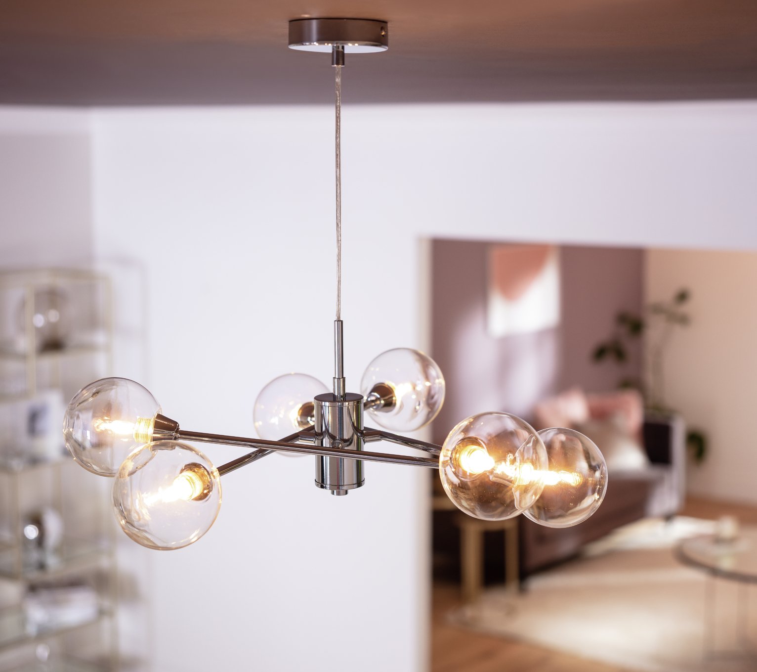 Habitat Sputnik Glass 6 Light Pendant Light - Chrome