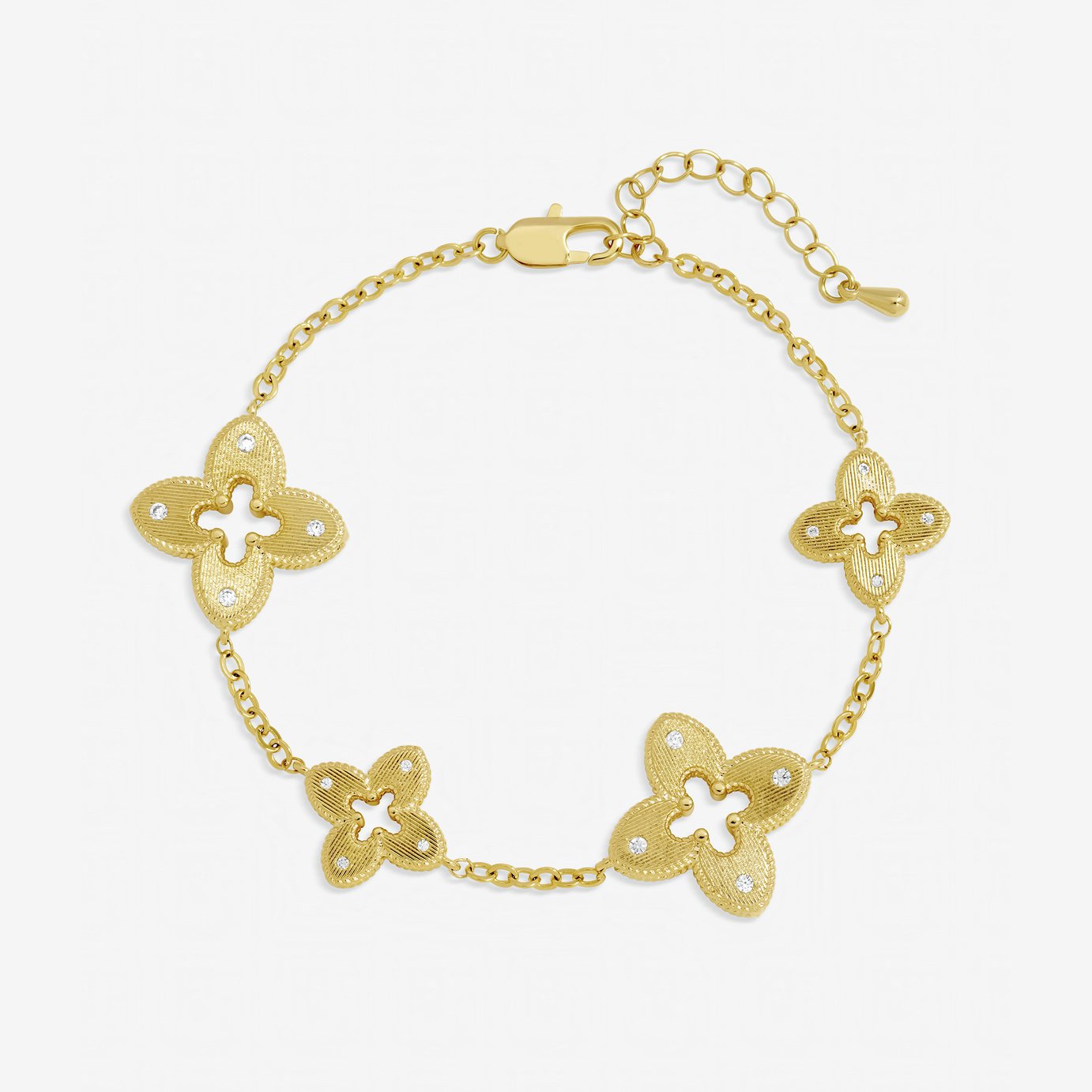 Jon Richard Gold Plated Textured Crystal Clover Bracelet